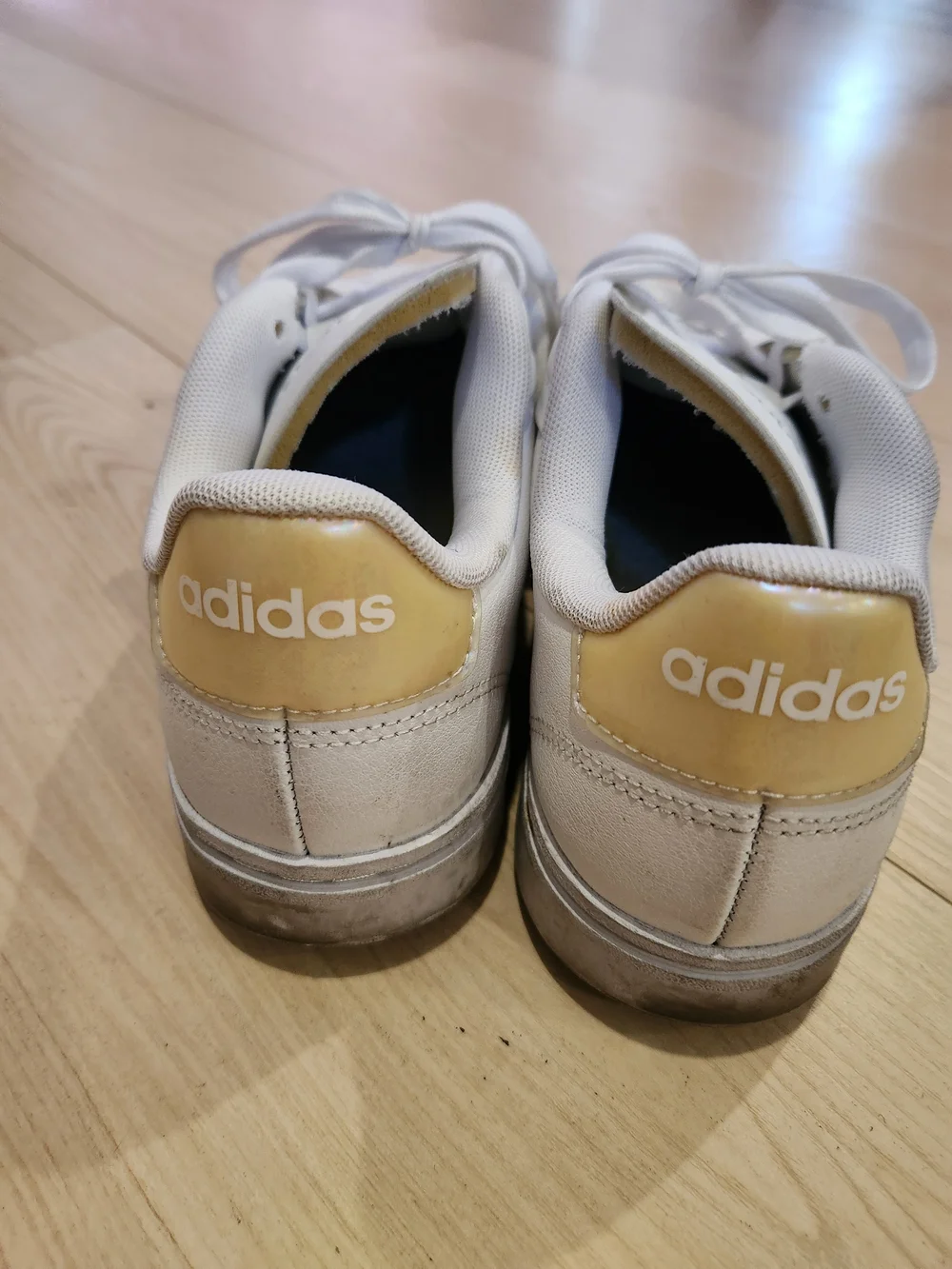 adidas Women’s White Sneakers with Pale Yellow Accents